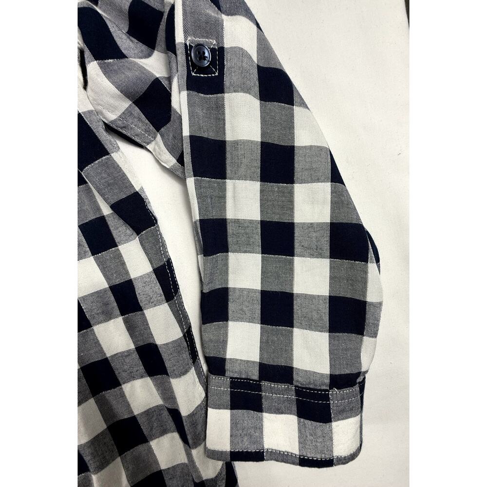 Gloria Vanderbilt Womens shirt M Navy White Silver Plaid 3/4 Roll-Tab Sleeves - Picture 5 of 11